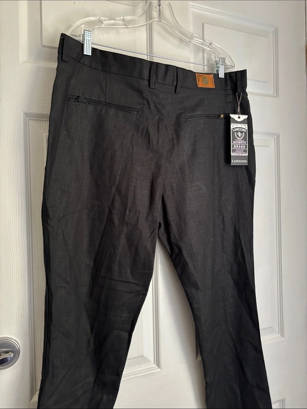 New NWT LANZZINO Mens Black Linen blend Dress Pants Classic Straight Fit Size 38